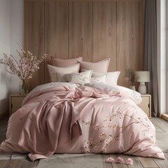 Chinese style dream-like pink bedding with rose elements for warmcore bedroom decor