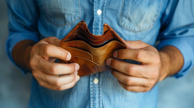 A Man Holding an Empty Wallet
