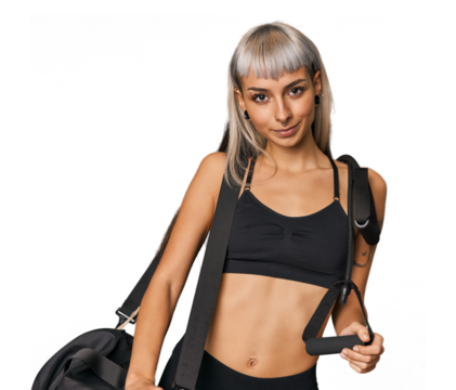 Young Caucasian with exercise bands