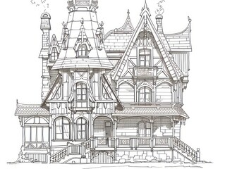 architectural sketch of a vintage house nestled on a quaint city street, capturing the essence of old-world charm and historic urban architecture