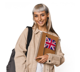 Erasmus student in London with notebook