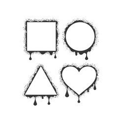 Vector Set Of Graffiti-style Frames Featuring Square, Circle, Triangular, And Heart Shapes With A Dripping Paint Effect