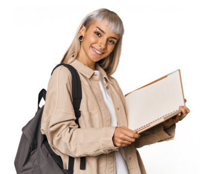 Young Caucasian student with a notebook