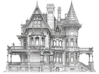 architectural sketch of a vintage house nestled on a quaint city street, capturing the essence of old-world charm and historic urban architecture