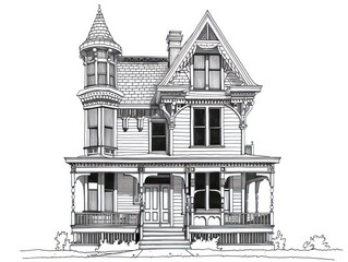 architectural sketch of a vintage house nestled on a quaint city street, capturing the essence of old-world charm and historic urban architecture