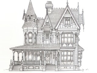 architectural sketch of a vintage house nestled on a quaint city street, capturing the essence of old-world charm and historic urban architecture