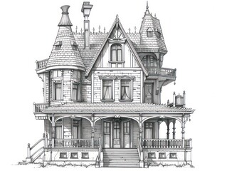 architectural sketch of a vintage house nestled on a quaint city street, capturing the essence of old-world charm and historic urban architecture