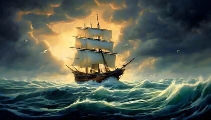 Fototapeta premium Fregatte auf See. Hintergrund für das Design 1.