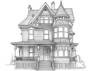 architectural sketch of a vintage house nestled on a quaint city street, capturing the essence of old-world charm and historic urban architecture