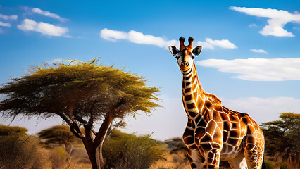 Savanna Serenity - Daily Life of an Adult Giraffe in African Heartland AI Generated PNG Illustration