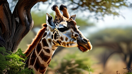 Savanna Serenity - Daily Life of an Adult Giraffe in African Heartland AI Generated PNG Illustration