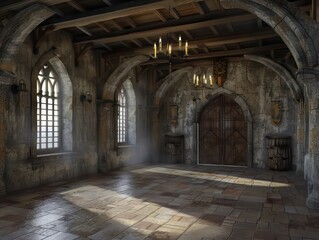 Fototapeta premium A majestic castle gate, flanked by towering stone walls that have witnessed centuries of history and tales of knights and kings