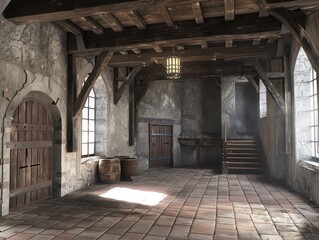 A majestic castle gate, flanked by towering stone walls that have witnessed centuries of history and tales of knights and kings