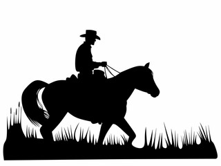 Silhouette of cowboy riding horse in a desert illustration