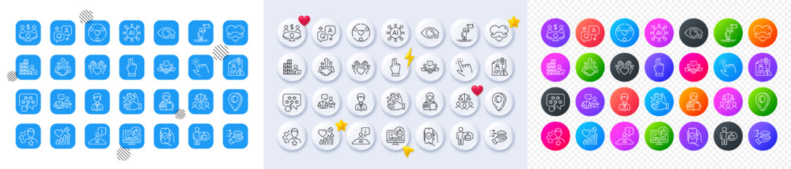 Ranking star, Deal and Food delivery line icons. Square, Gradient, Pin 3d buttons. AI, QA and map pin icons. Pack of Cursor, Click hand, Heart beat icon. Vector