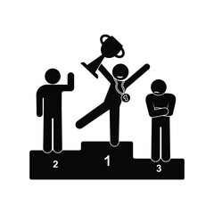 champion icon winners stand on a pedestal, 1, 2, 3, places are occupied stick figure man