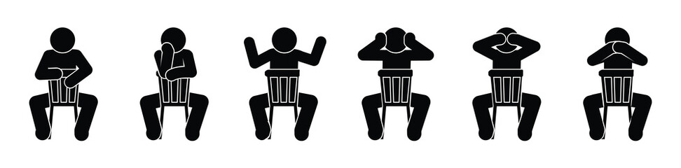 man sitting on a chair, sitting man icon, stickman isolated pictogram