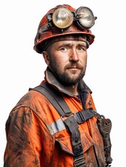 Fototapeta premium A miner equipped with a hardhat, working diligently in the industry. This occupation requires safety measures and a strong work ethic in challenging environments