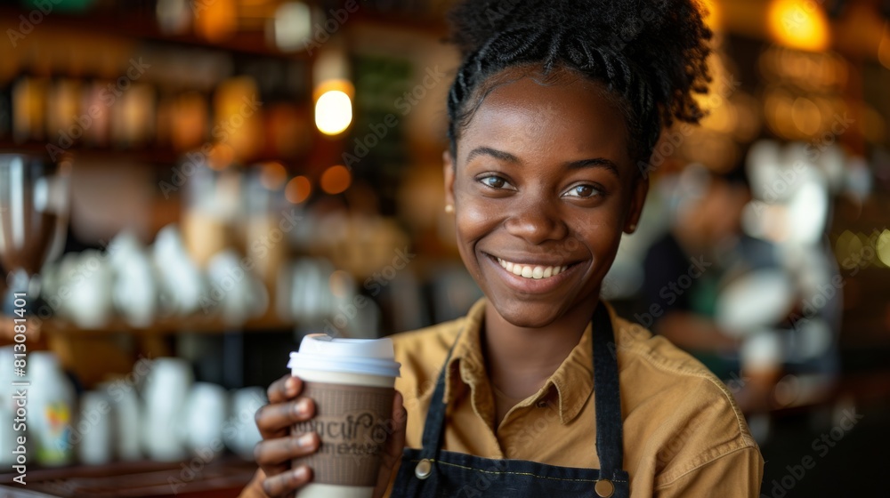 Sticker Barista Holding Coffee Cup