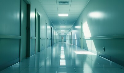 hospital corridor and hall architecture in a healthcare facility, designed for efficient movement of doctors, patients, and medical staff