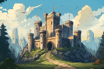 Medieval stronghold flat design front view knights tale 