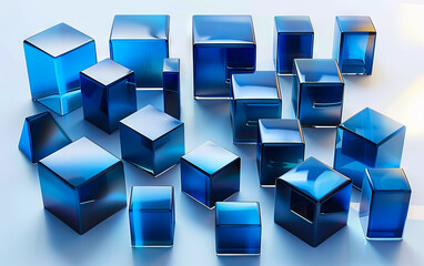 A group of blue cubes on a white surface.