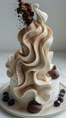 Creative futuristic luxury cake presented on a plate, designed specifically for February 14th,...