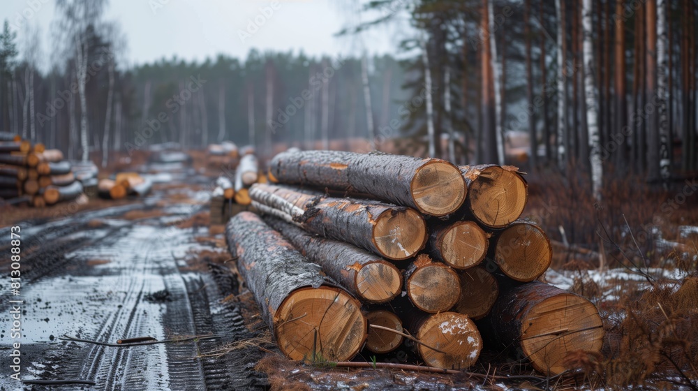 Aufkleber a tidy row of stacked logs.
