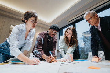 Diverse team of multiethnic business colleagues in a collaborative meeting.