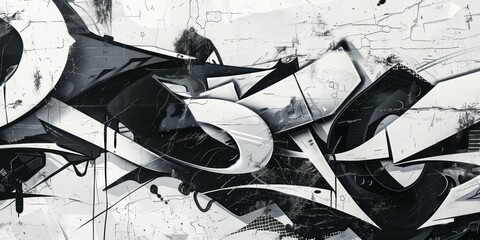 Black and white graffiti on the wall. Abstract background for design.