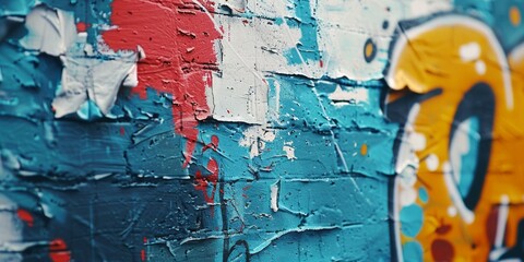 Fragment of colored graffiti painted on a brick wall. Abstract background for design.