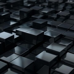 Fototapeta premium Light elegant dynamic abstract patterns create a mesmerizing visual on the black cubes of different sizes, Sharpen 3d rendering background