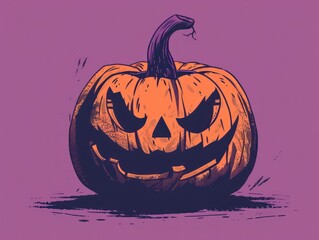 A traditional Halloween pumpkin, adorned with a frightening face, evoking the essence of October festivities and horror