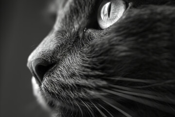 A close up of a cat's face in black and white. - Powered by Adobe