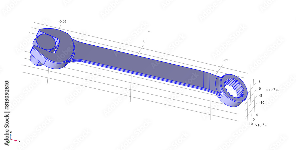 Aufkleber investigation of properties of the wrench and bolt model. 3d modeling and analysis using computer ai