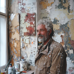 portrait painter in his workshop