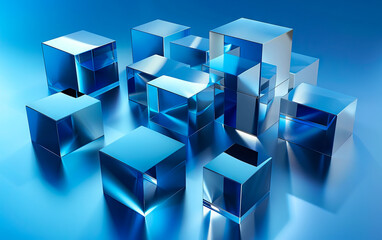 A group of blue cubes on a blue background.