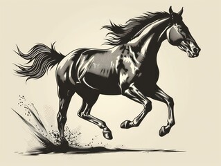horse running icon, logo, design, black and white
