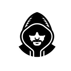 Mysterious Hooded Hacker in Black and White &ndash; Vector Illustration on Cybersecurity, Anonymity, and Digital Safety