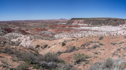 Panoramic view of the Painted Desert from the Petrified Forest National Park, Arizona, USA on 17 April 2024