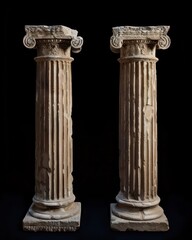 two temple ancient columns on black background