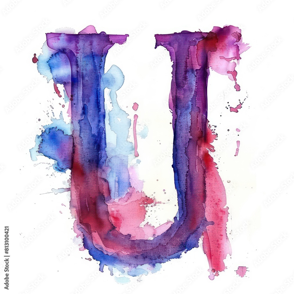 Wall mural letter U a watercolor painting on a white background - Wall murals