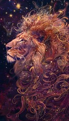 Celestial Lion King - Majestic Cosmic Warrior in Surreal Galactic Realm