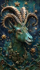 Fototapeta premium Enchanting Celestial Goat Creature Against Starry Night Sky
