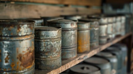 Metallic containers perfectly aligned demonstrate craftsmanship and utility.