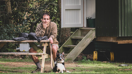 Man thinking outside Shepards hut