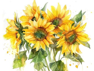 sunflowers yellow bouquet watercolor paint