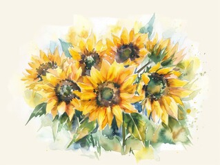 sunflowers yellow bouquet watercolor paint