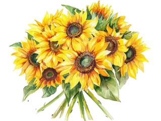 sunflowers yellow bouquet watercolor paint