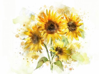 sunflowers yellow bouquet watercolor paint